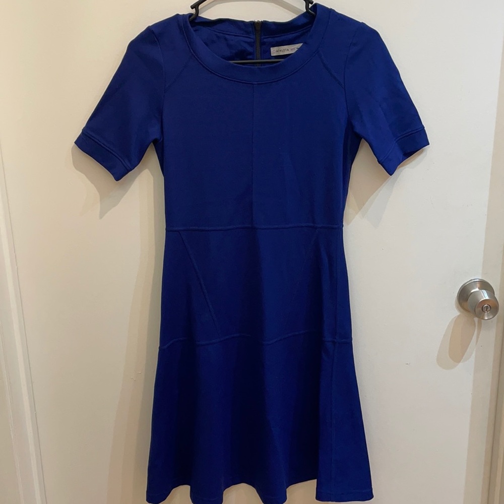 NWOT Atheta En Route Ponte dress, xxs short sleeve, blue